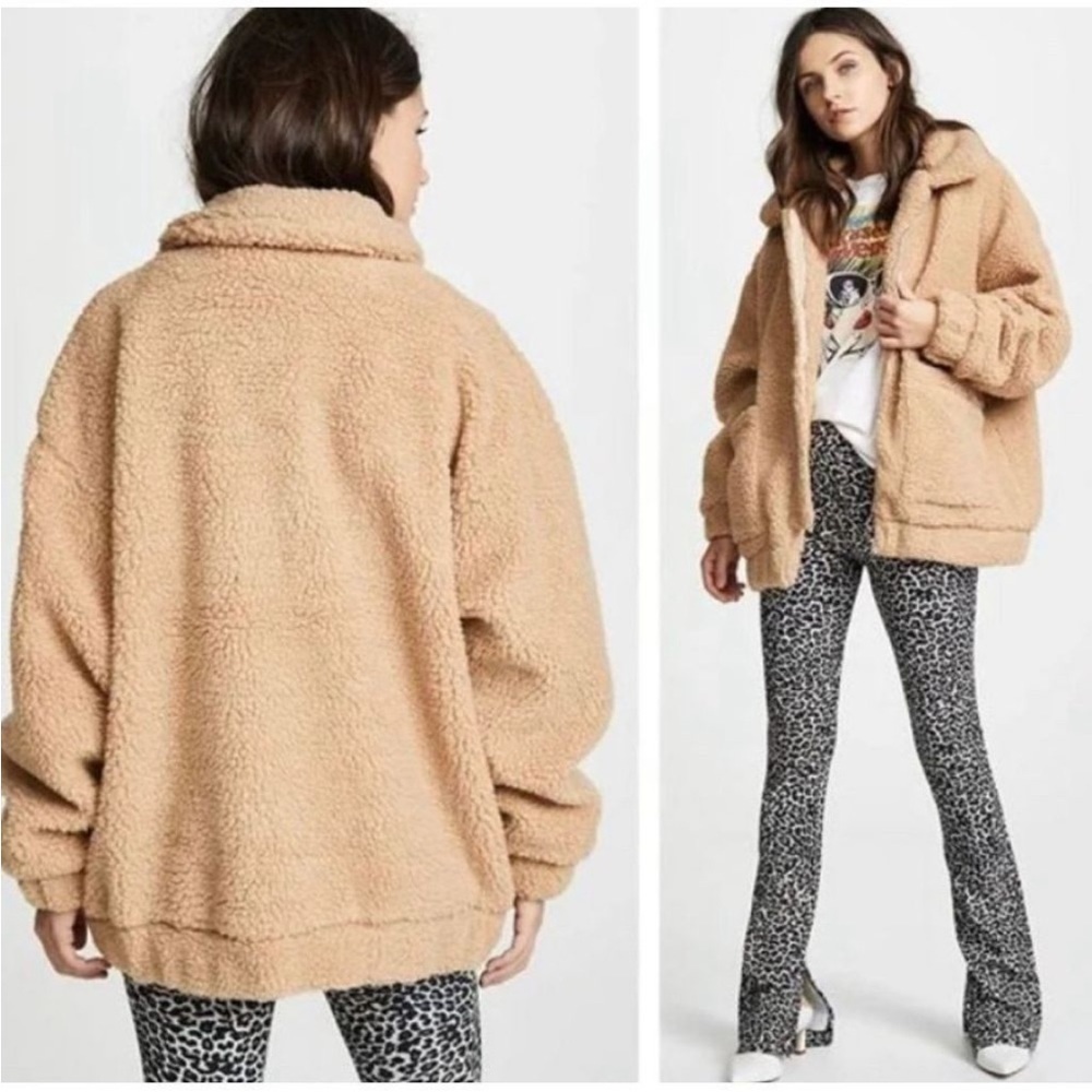 I.AM.GIA The Pixi Sherpa Slouchy Teddy Jacket Oversized Winter Coat Tan Large